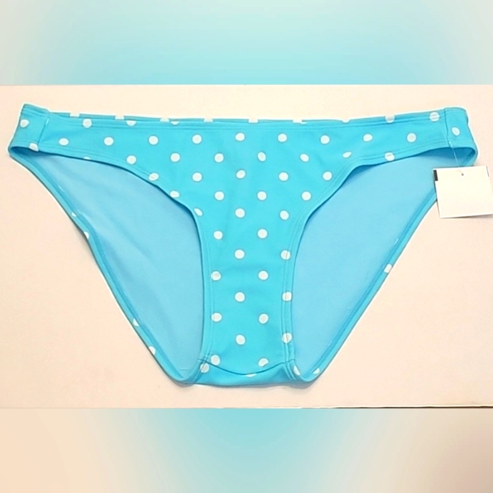 ARIZONA JEAN White Polka Dot on Teal Sz L Women's Bikini Swim Wear Bottom NWOT